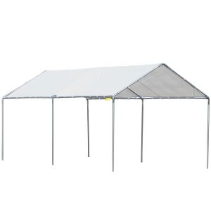 Cochera exterior tela pe, acero galvanizado color blanco 294x595x260 cm