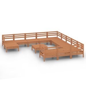 vidaXL juego muebles de jardín 13 pzas madera maciza pino marrón miel