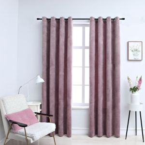 Cortinas opacas anillas 2 pzas terciopelo rosa viejo 140x245 cm es5370