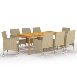 vidaXL juego de comedor de jardín 9 piezas beige