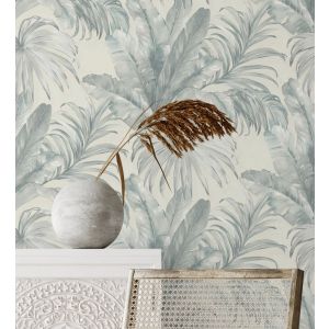 Papel pintado gaulan  lavable tropical hojas plantas turquesa 10.6m²