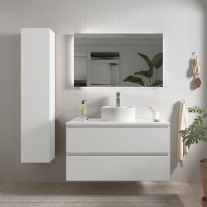 Mueble baño bequia 100 cm blanco mate | lavabo +encimera