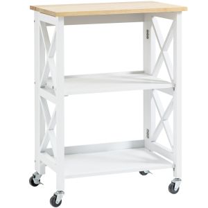 Carrito de cocina mdf, madera de caucho color blanco 60x40x84 cm homcom