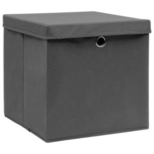 vidaXL cajas de almacenaje con tapas 4 uds gris 28x28x28 cm