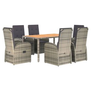 vidaXL set comedor jardín 7 pzas y cojines ratán sintético gris