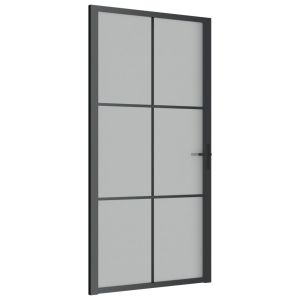 vidaXL puerta interior de vidrio y aluminio negro mate 102,5x201,5 cm