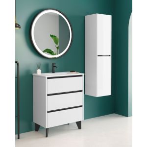 Mueble de baño al suelo con lavabo cerámico | 80 cm - blanco negro