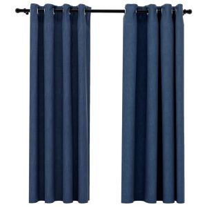 vidaXL cortinas opacas con ojales look de lino 2 pzas azul 140x175 cm