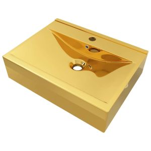 vidaXL lavabo con rebosadero 60x46x16 cm cerámica dorado