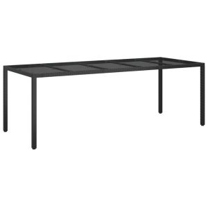 vidaXL mesa de jardín de vidrio templado ratán pe negra 250x100x75 cm