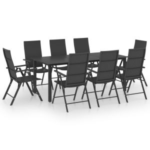 vidaXL juego de comedor para jardín 9 piezas negro