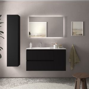 Mueble baño bequia 100cm + coqueta derecha + lavabo cerámica| negro