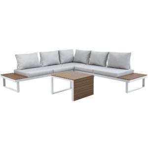 Momma Home Rinconera Arenal aluminio Asiento tejido Polywood marrón