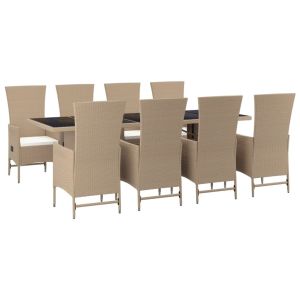 vidaXL set comedor de jardín 9 pzas con cojines ratán sintético beige