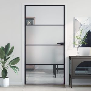 Puerta interior deLGada negra vidrio y aluminio 102,5x201,5 cm wef2081