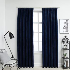 Cortinas opacas ganchos 2 pzas terciopelo azul oscuro 140x245cm es2677