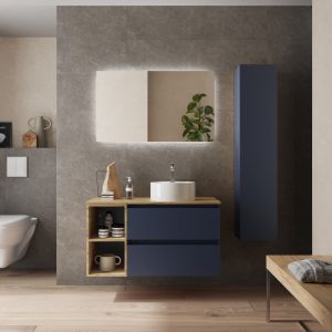 Mueble bequia 100cm + coqueta reversible + encimera + lavabo | azul/ roble