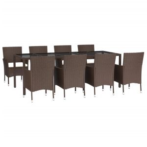 vidaXL set comedor para jardín 9 pzas y cojines ratán sintético marrón