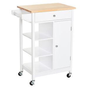 Carrito de cocina mdf y madera de caucho bicolor 66x39.5x86.5 cm homcom