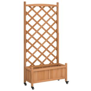 vidaXL jardinera con enrejado y ruedas madera maciza de abeto marrón