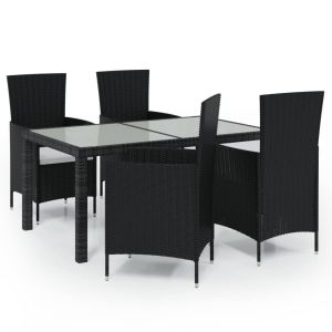 vidaXL juego de comedor exterior 5 piezas con cojines ratán negro