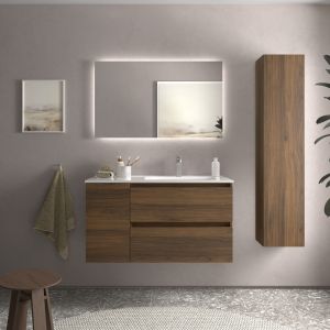 Mueble baño bequia 100cm + coqueta izquierda + lavabo cerámica| nogal