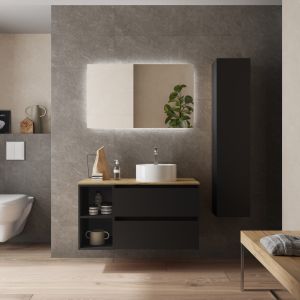 Mueble baño bequia 90cm + coqueta reversible + encimera + lavabo | negro