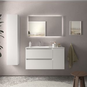 Mueble baño bequia 90cm + coqueta derecha + lavabo cerámica| blanco