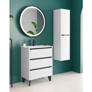 Mueble de baño al suelo con lavabo fondo reducido| 80 cm - blanco negro