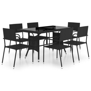 vidaXL juego de comedor para jardín 7 piezas ratán sintético negro