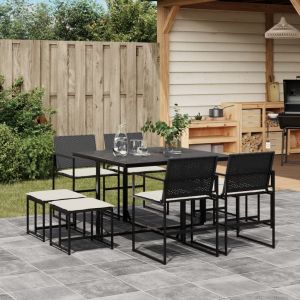 vidaXL set de comedor de jardín 9 pzas y cojines ratán sintético negro