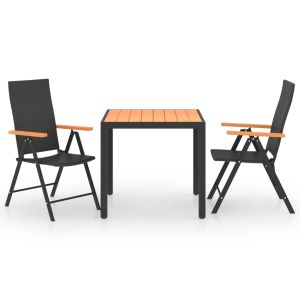 vidaXL juego de comedor para jardín 3 piezas negro y marrón