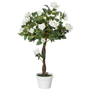 Árbol de rosa blanca artificial pe, pp, cemento y tejido bicolor