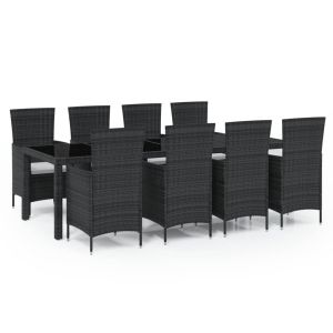 vidaXL set comedor de jardín 9 piezas y cojines ratán sintético negro