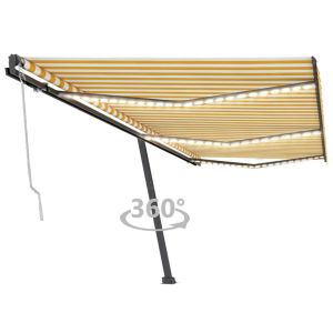 vidaXL toldo automático LED sensor de viento amarillo blanco 600x300cm