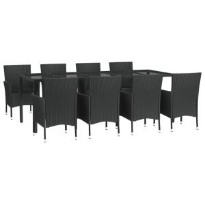 vidaXL set de comedor de jardín 9 pzas y cojines ratán sintético negro