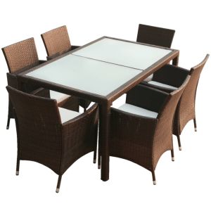 vidaXL set comedor de jardín 7 piezas y cojines ratán sintético marrón