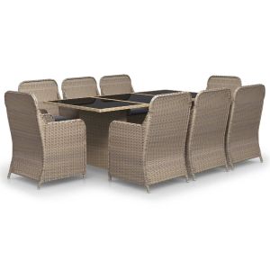 vidaXL juego de comedor para jardín 9 piezas ratán sintético marrón