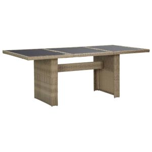 vidaXL mesa de comedor jardín vidrio y ratán pe marrón 200x100x74 cm