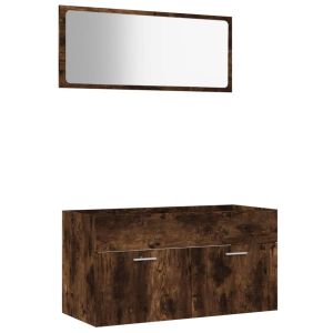 vidaXL set de muebles baño 2 pzas madera contrachapada roble ahumado