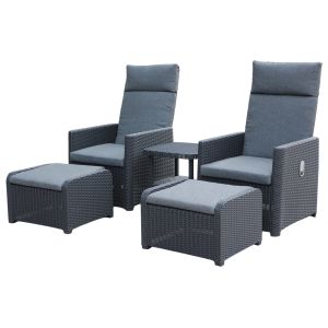 Juego de muebles de jardín 2 sillones reclinables con reposapiés 2 mesas