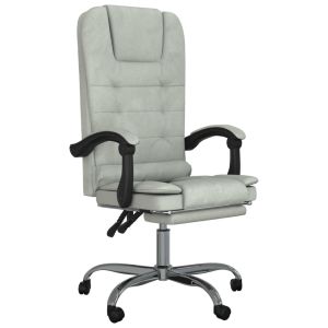 vidaXL silla de oficina reclinable con masaje terciopelo gris claro