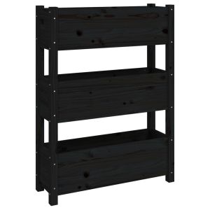 vidaXL jardinera de madera maciza de pino negro 77x25x104,5 cm