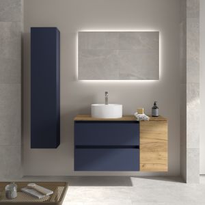 Mueble bequia 100cm + coqueta reversible + encimera + lavabo | azul/ roble