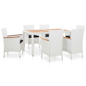 vidaXL juego de comedor de jardín 7 piezas ratán sintético blanco