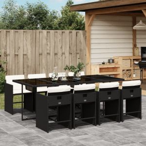 vidaXL set de comedor de jardín 9 pzas y cojines ratán sintético negro