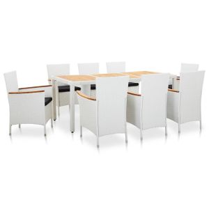 vidaXL conjunto de comedor de jardín 9 piezas ratán sintético blanco