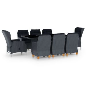 vidaXL set comedor jardín 9 piezas cojines ratán sintético gris oscuro