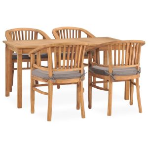 vidaXL set de comedor de jardín 5 pzas y cojines madera maciza de teca