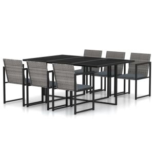 vidaXL set de comedor de jardín 7 pzas y cojines ratán sintético gris